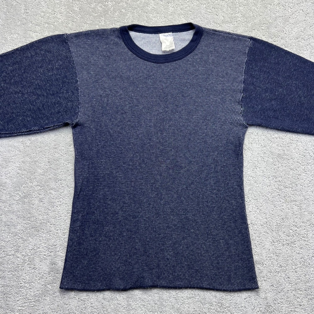 VINTAGE Glacier's‎ Edge Thermal Shirt Mens M Navy Blue Waffle Knit Long Sleeve - Picture 2 of 12